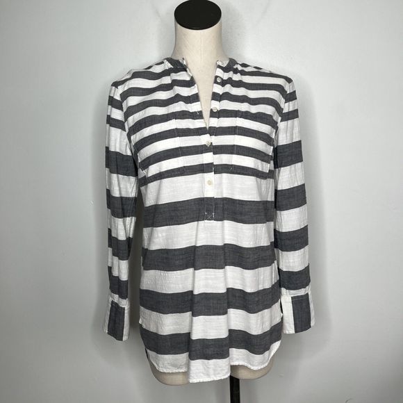 Merona Striped Tunic Top 100% Cotton Dark Gray & White Medium - Picture 4 of 11